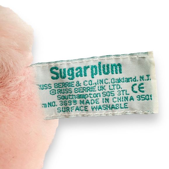 VTG Russ Berrie SUGARPLUM Pink Teddy Bear Rattle Lovey Stuffed Animal VERY RARE - Picture 7 of 8